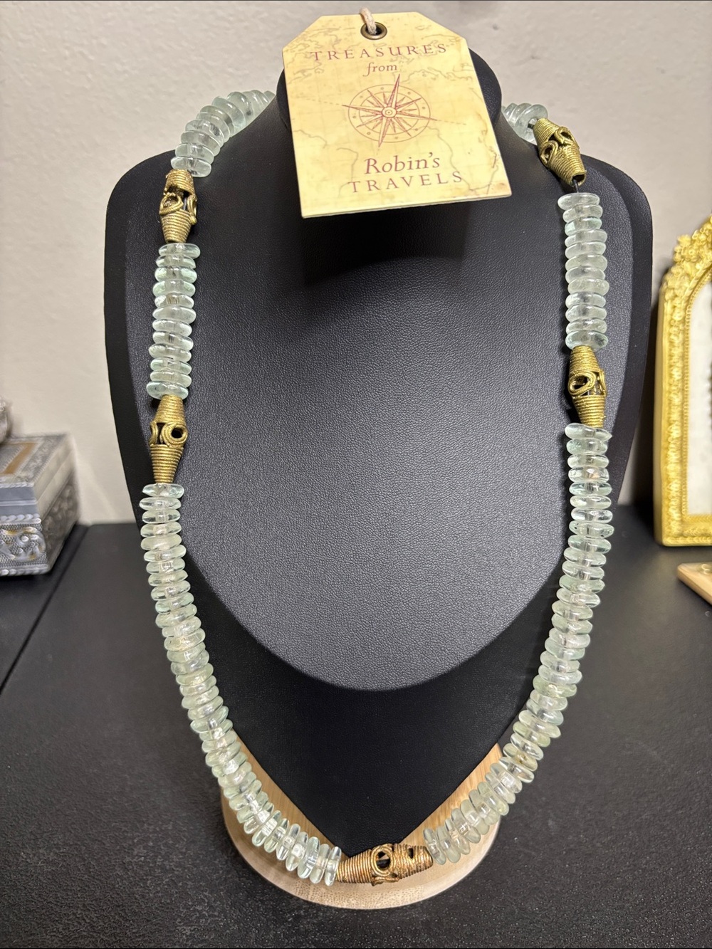 Treasure Robin’s Travels Green Aquamarine Metal Long Chunky Beaded Necklace